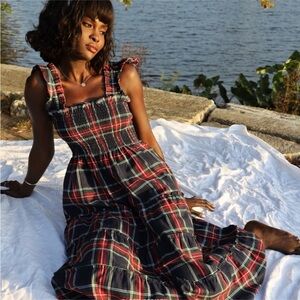 Hill House Home Ellie Nap Midi Dress Navy Tartan Plaid Size Small